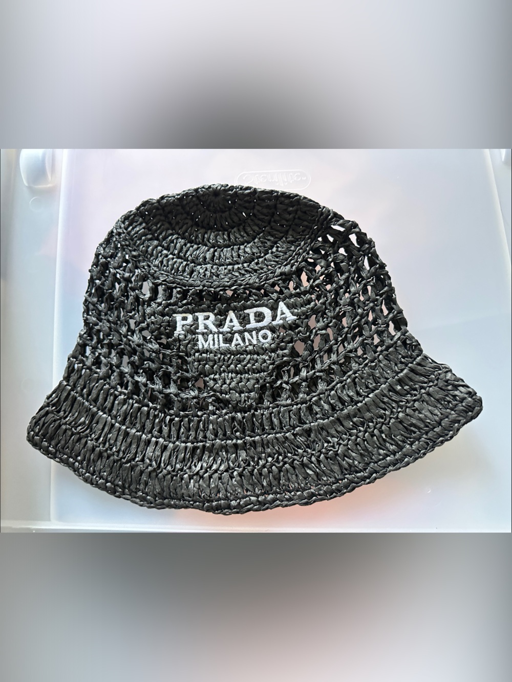 Prada Black Crochet Milano Bucket Hat